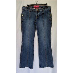 Vtg Y2k Glo Low Rise Flare Jeans 32x31 Stretch Dark Wash Denim Snap Pockets